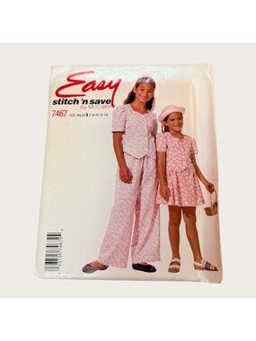 Vintage 1990s McCalls Sewing Pattern 7467 Girls Top Pants Skirt Size 7-14 Uncut